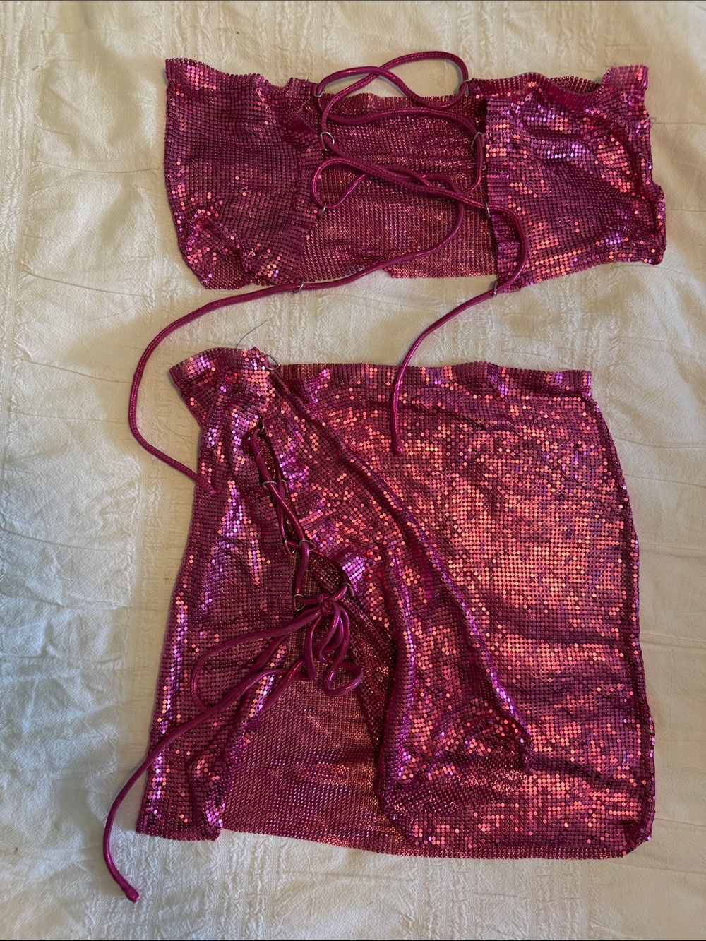 White Fox Boutique Shimmering Hot Pink Sequin Mini Skirt Set - Picture 3 of 4